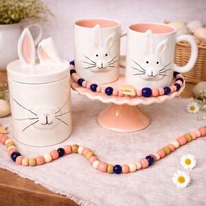 Magenta Easter Bunny Whisker Face Canister & 2 Easter Bunny‎ Mugs